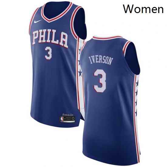 Womens Nike Philadelphia 76ers 3 Allen Iverson Authentic Blue Road NBA Jersey Icon Edition